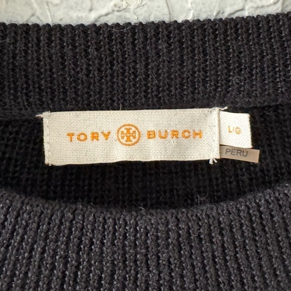 Tory Burch Bristol Sweater Pullover Crew Black Alpaca Silk Knit Fringe Ribbed  L - Picture 11 of 12